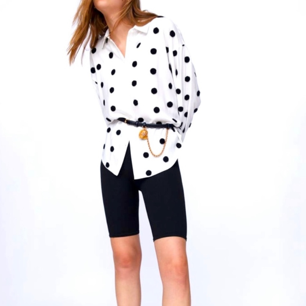 EUC Zara Black/Ecru Polka Dot Button Down Shirt, S